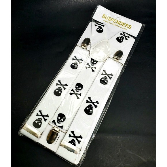Skull & Cross Bones B & W Mens Suspenders Unicfashion Halloween Unisex N… - Picture 2 of 5